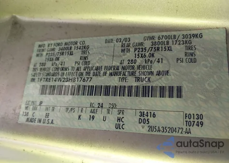 2003 Ford E-150 Commercial/Recreational from USA, damaged, VIN 1FTRE14W23HB17677